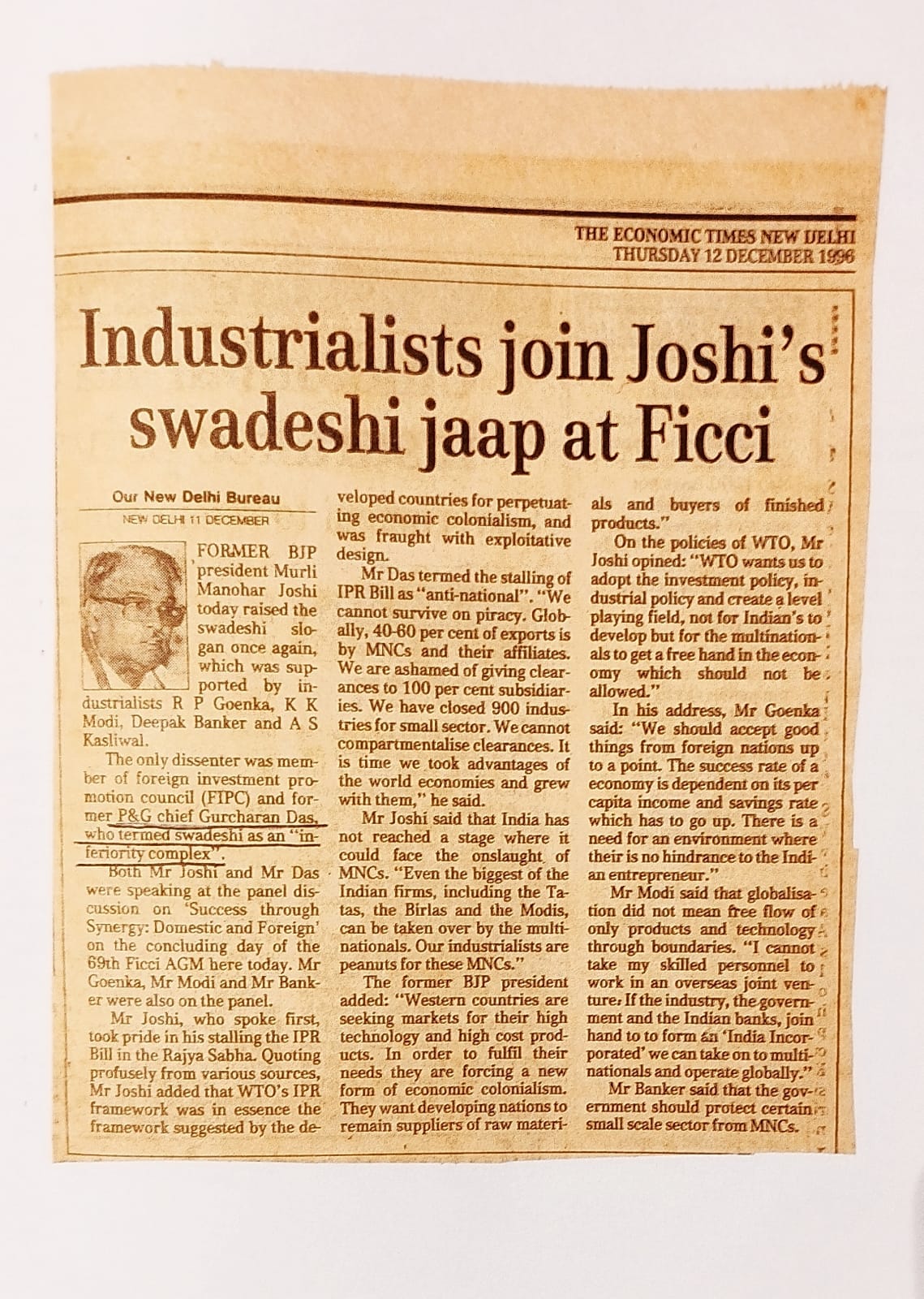 Industrialists join Joshi's swadeshi jaap at Ficci